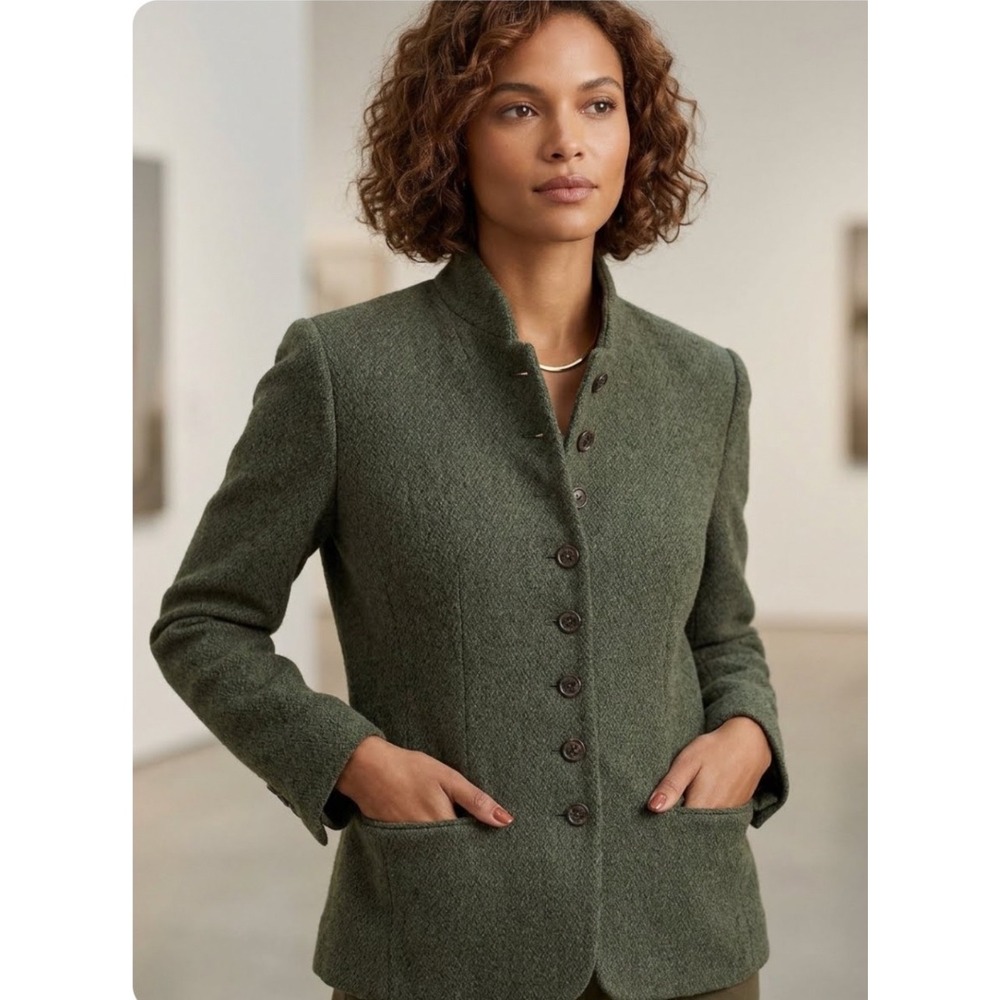 Lauren Ralph Lauren Green Wool Blend Stand Collar Blazer Jacket Size 16W